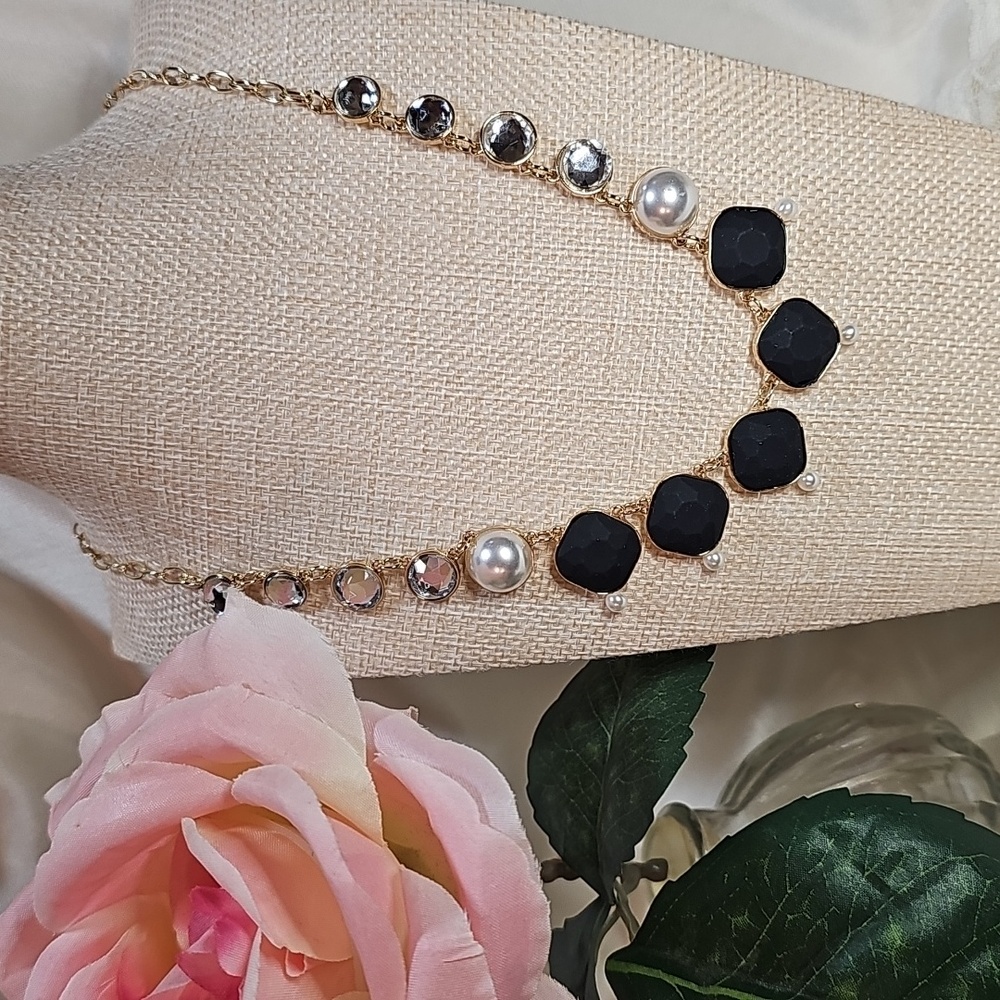 Isaac Mizrahi Black and Gold-tone Necklace With Pearl And Crystal Accents